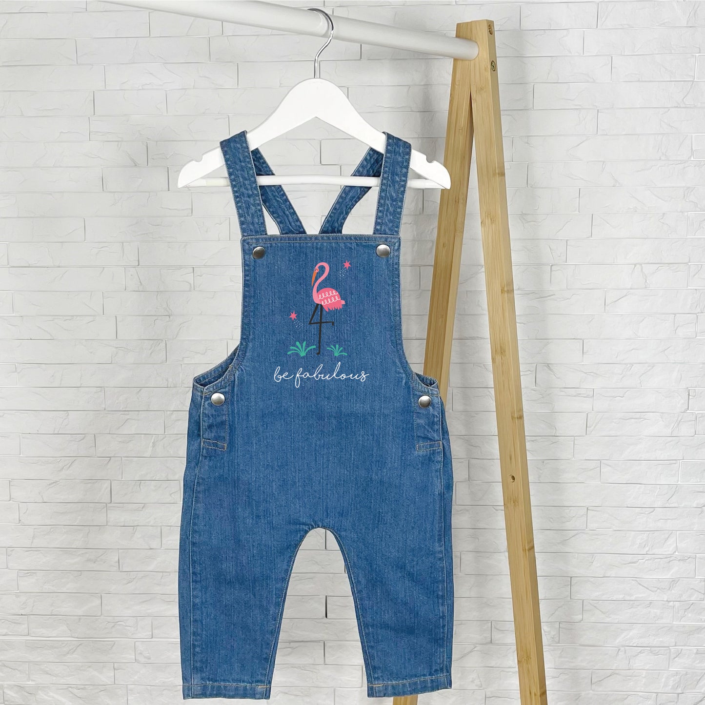 Be Fabulous Flamingo Baby/Kids Denim Dungarees