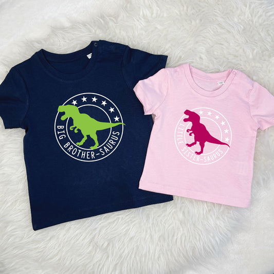 Brother Sister Dinosaur Sibling T Shirt Set