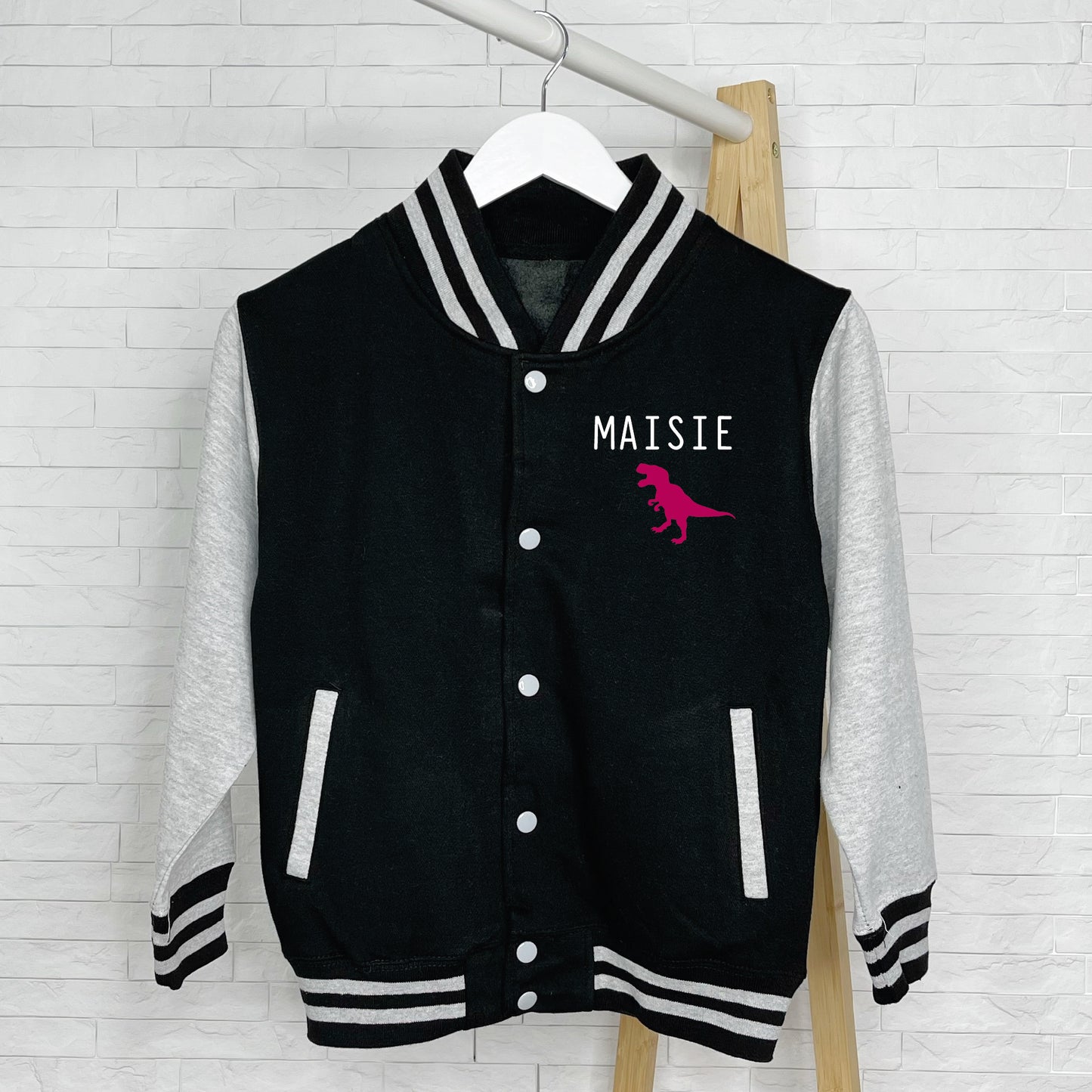 Kids Personalised Dinosaur Varsity Jacket