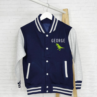 Kids Personalised Dinosaur Varsity Jacket