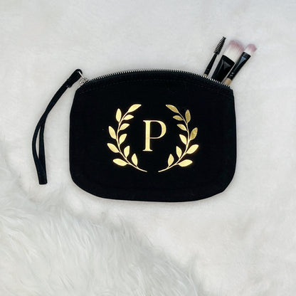 Gold Garland Personalised Black Make Up Bag - Lovetree Design