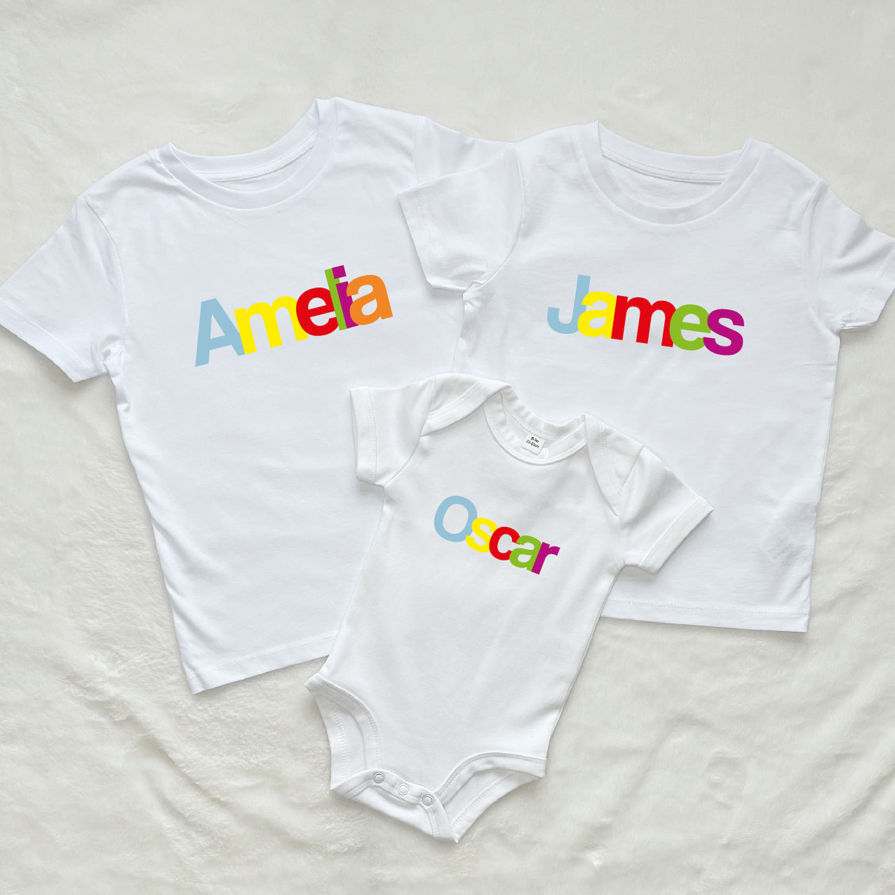 Personalised Multicoloured Set Of Three Kids T Shirts - Lovetree Design