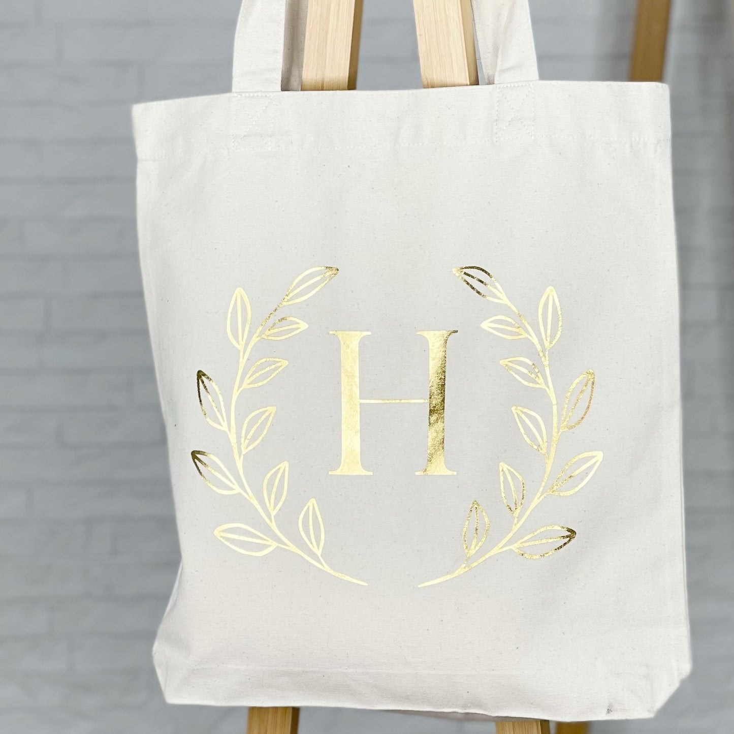 Gold Olive Leaf Tote Bag Personalised With Initial - Lovetree Design