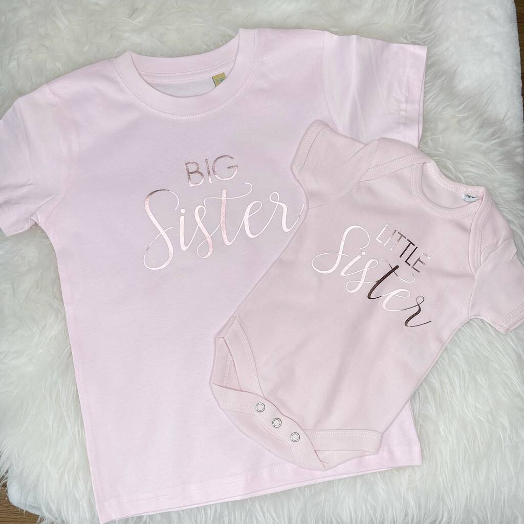 Big Sister Little Sister T Shirt Set Pink And Rose Gold - Lovetree Design