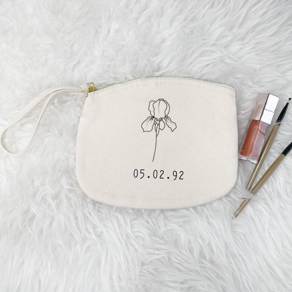 Birth Flower Personalised Make Up Bag With Birthdate - Lovetree Design