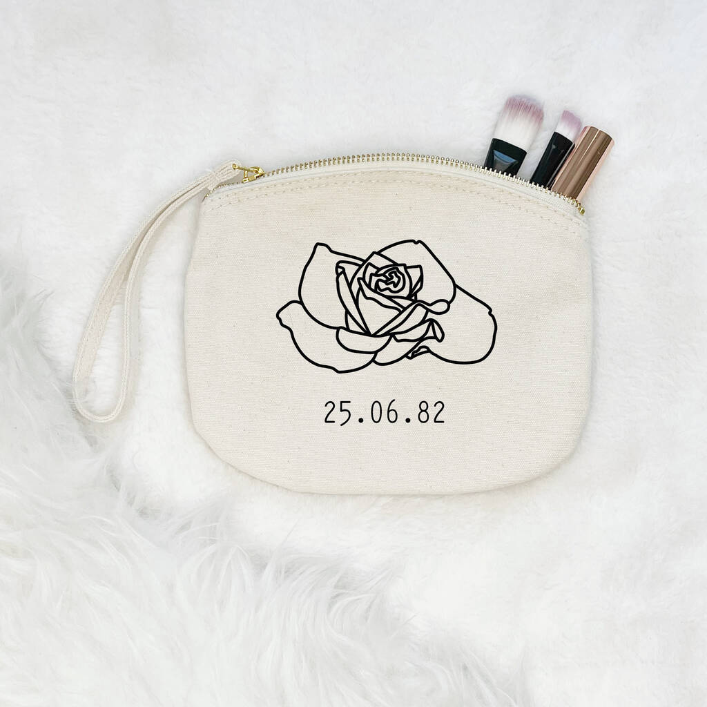 Birth Flower Personalised Make Up Bag With Birthdate - Lovetree Design