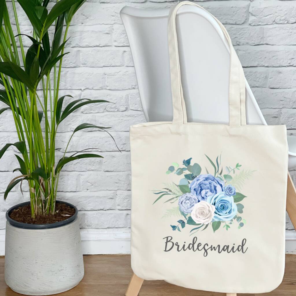 Bride And Bridal Party Blue Floral Wedding Tote Bag - Lovetree Design