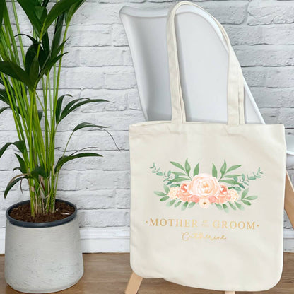 Bridal Party Champagne Gold Floral Wedding Tote Bag - Lovetree Design