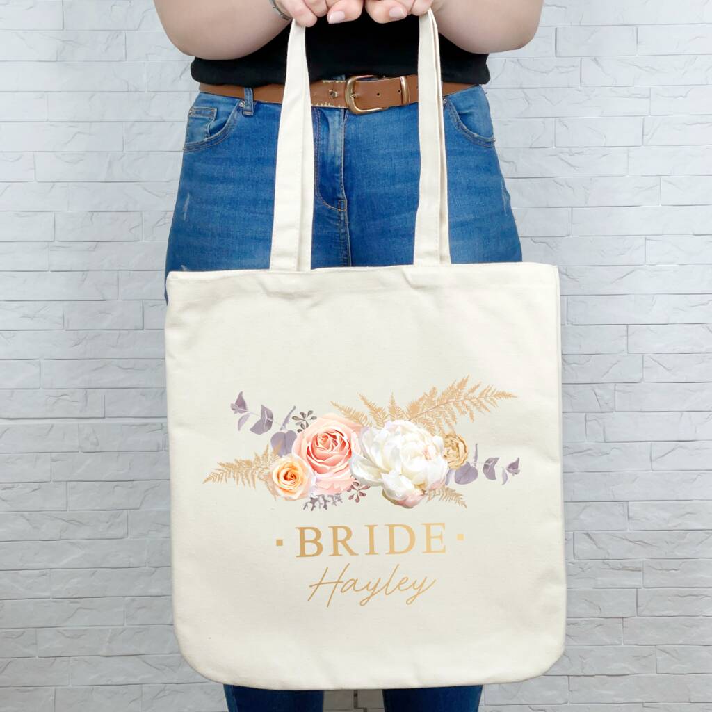 Bridal Party Pampas Personalised Wedding Tote Bag - Lovetree Design