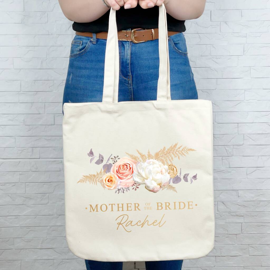 Bridal Party Pampas Personalised Wedding Tote Bag - Lovetree Design