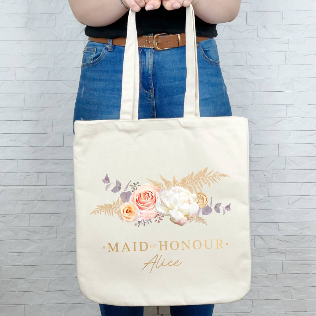 Bridal Party Pampas Personalised Wedding Tote Bag - Lovetree Design