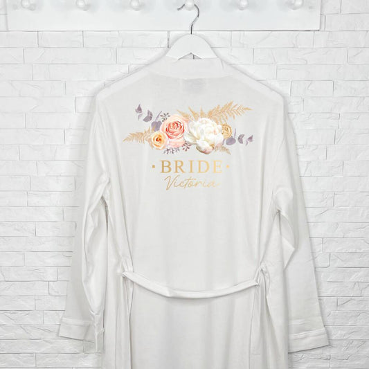 Bride Pampas Floral Personalised Wedding Dressing Gown - Lovetree Design