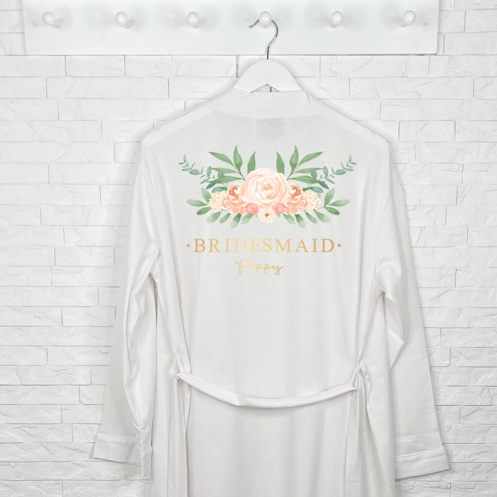 Bridesmaid Champagne Gold Floral Wedding Dressing Gown - Lovetree Design