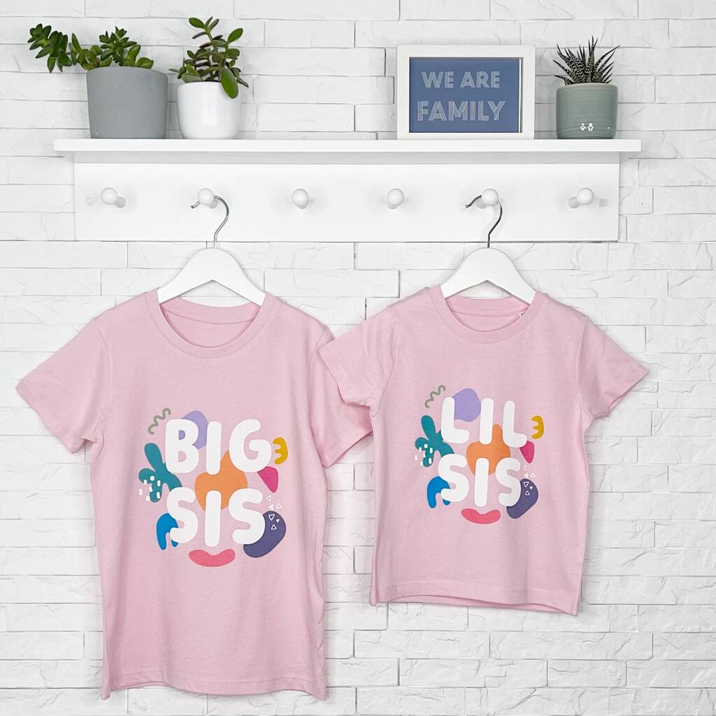 Bright Abstract Big Sis Lil Sis Pink T Shirt Set - Lovetree Design