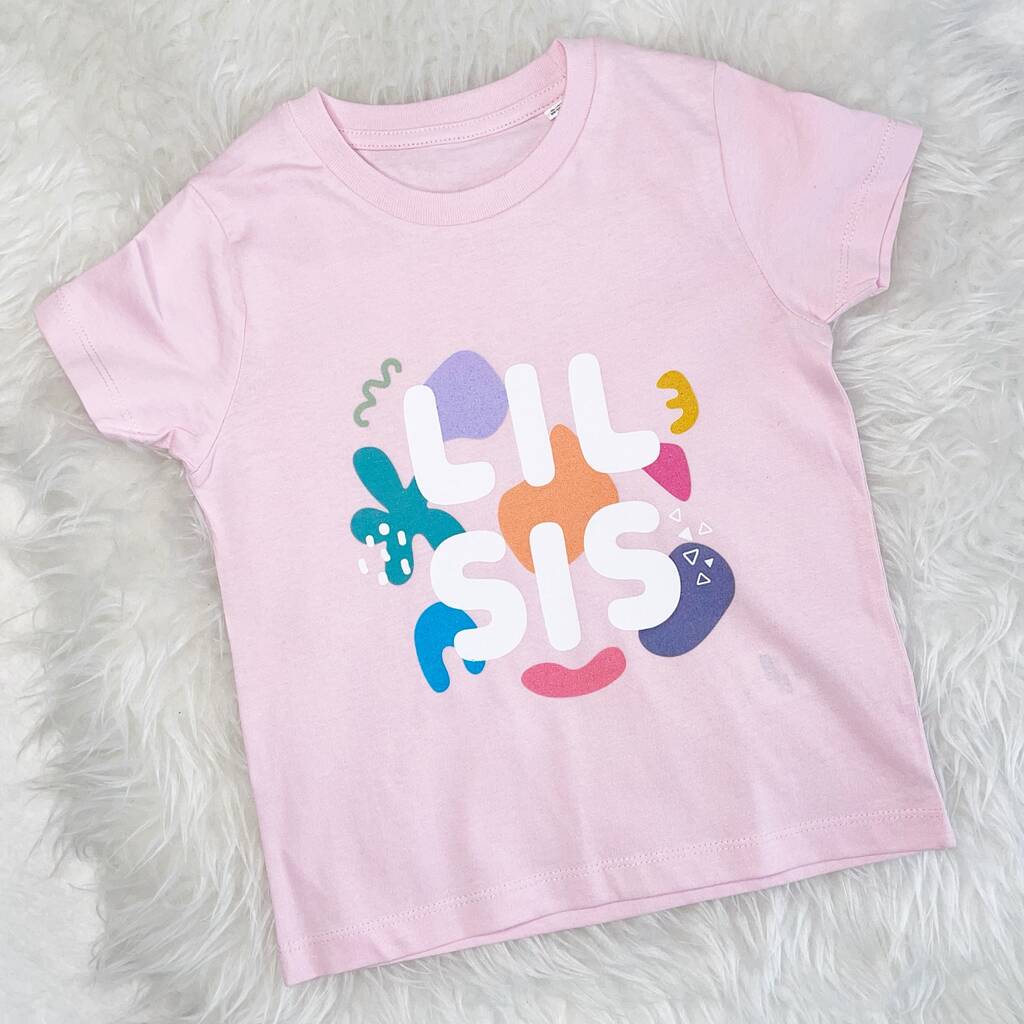 Bright Abstract Big Sis Lil Sis Pink T Shirt Set - Lovetree Design