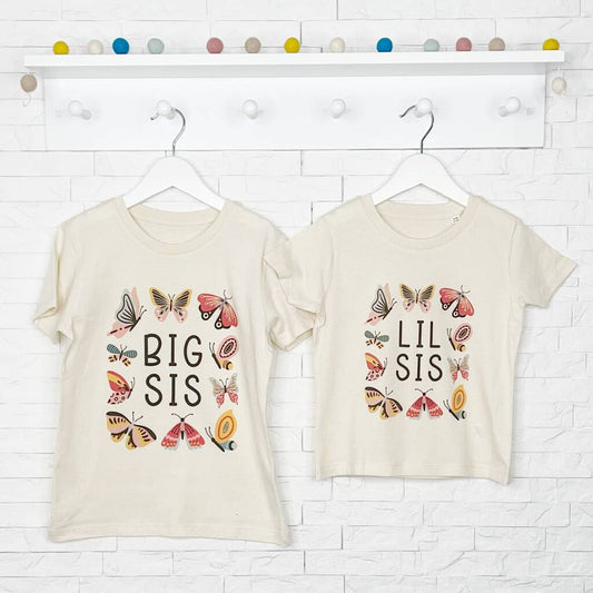 Butterfly Big Sis Lil Sis Natural T Shirt Set - Lovetree Design