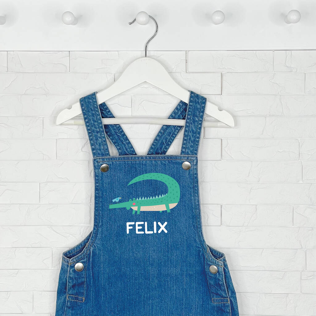 Crocodile Personalised Baby/Kids Denim Dungarees - Lovetree Design