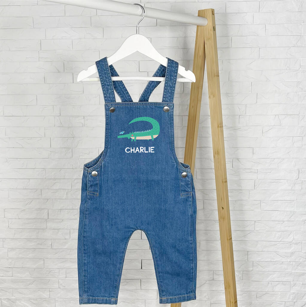 Crocodile Personalised Baby/Kids Denim Dungarees - Lovetree Design