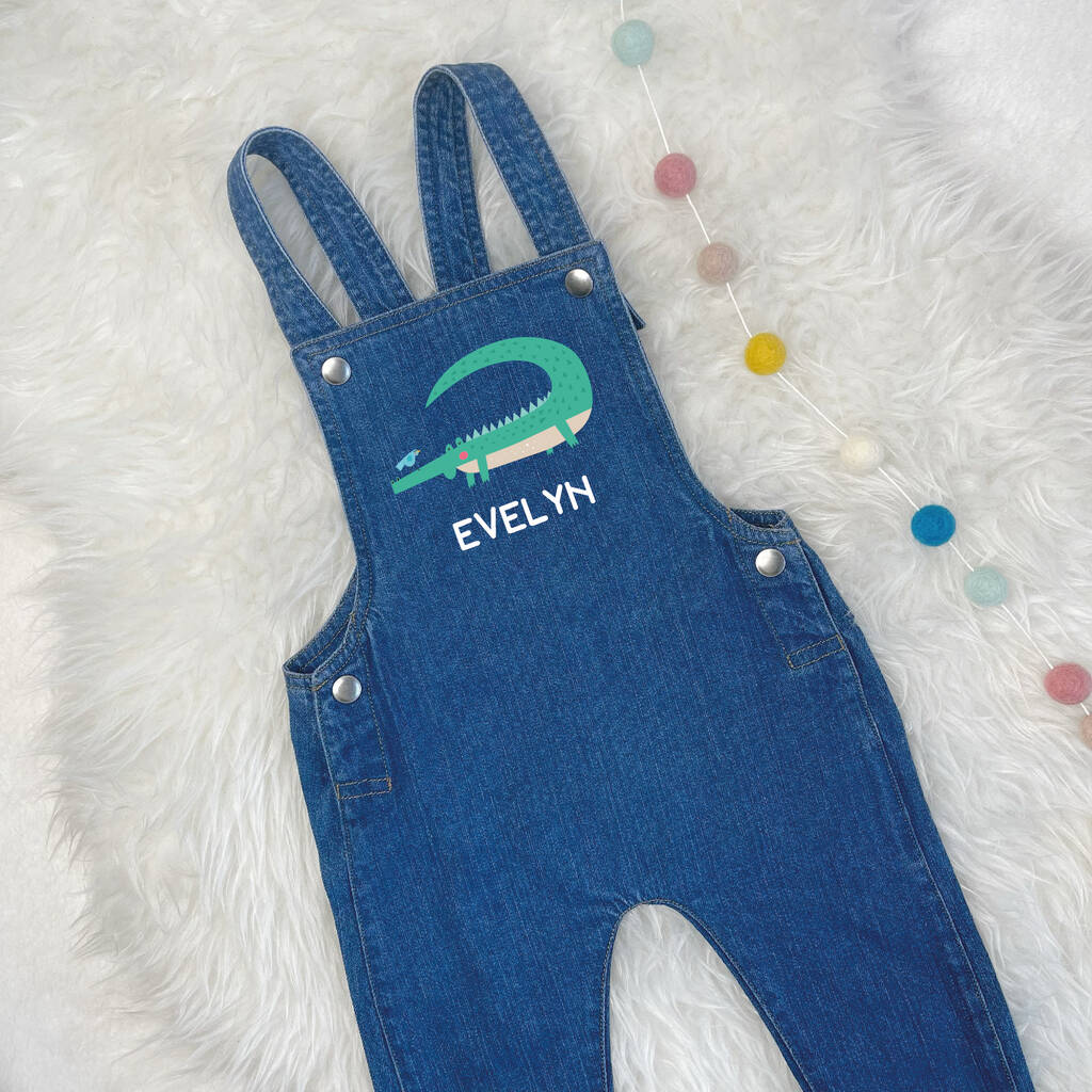 Crocodile Personalised Baby/Kids Denim Dungarees - Lovetree Design