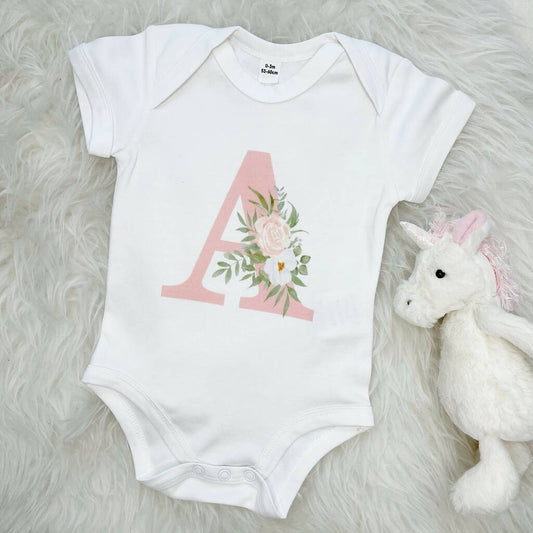 Floral Initial Personalised Babygrow - Lovetree Design