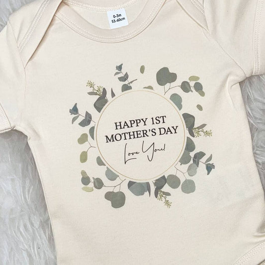 Happy First Mother's Day Eucalyptus Babygrow - Lovetree Design