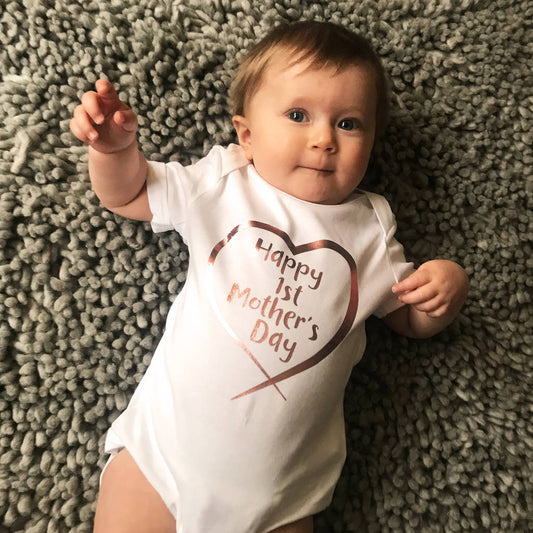 Happy 1st Mother's Day Rose Gold Heart Babygrow - Lovetree Design