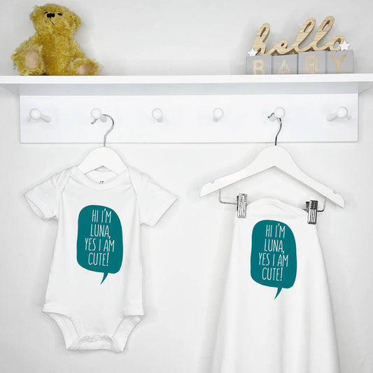 Hi I'm Personalised Blanket And Babygrow Set - Lovetree Design