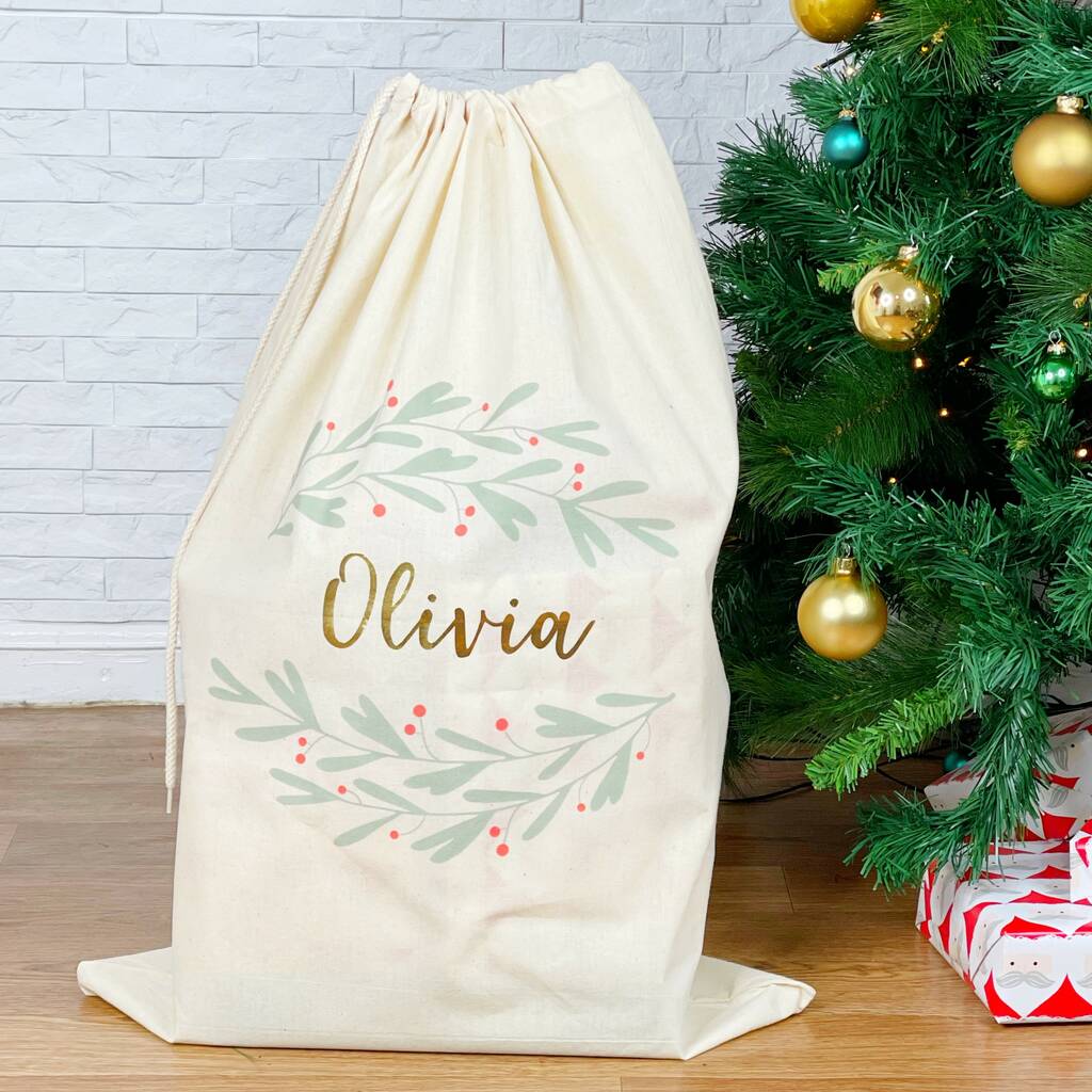 Holly And Gold Personalised Santa Sack - Lovetree Design