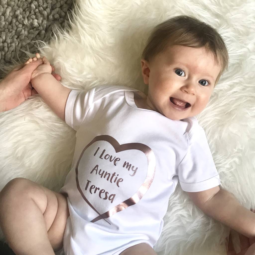 I Love My Auntie Personalised Rose Gold Heart Babygrow - Lovetree Design