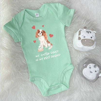 King Charles Cavalier Dog Sibling Personalised Babygrow - Lovetree Design