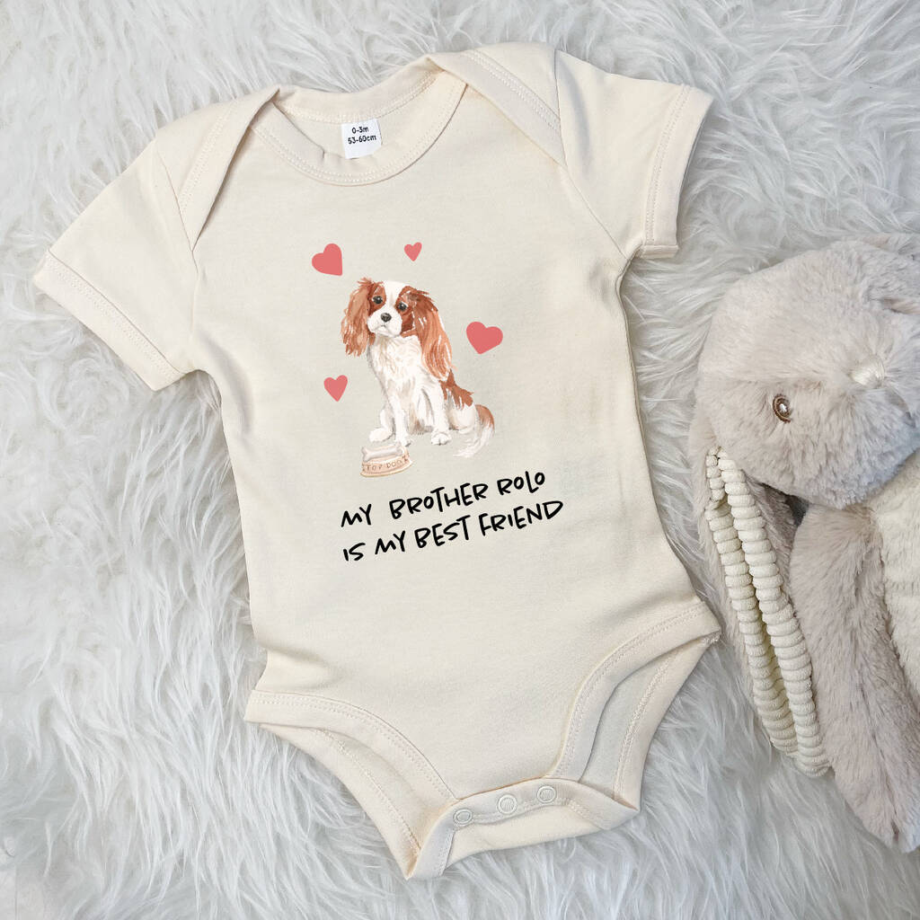 King Charles Cavalier Dog Sibling Personalised Babygrow - Lovetree Design