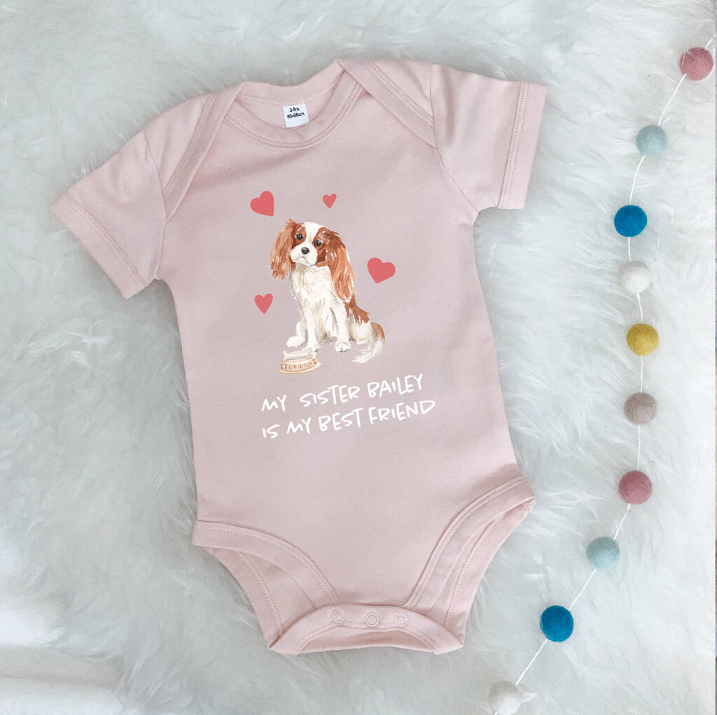 King Charles Cavalier Dog Sibling Personalised Babygrow - Lovetree Design
