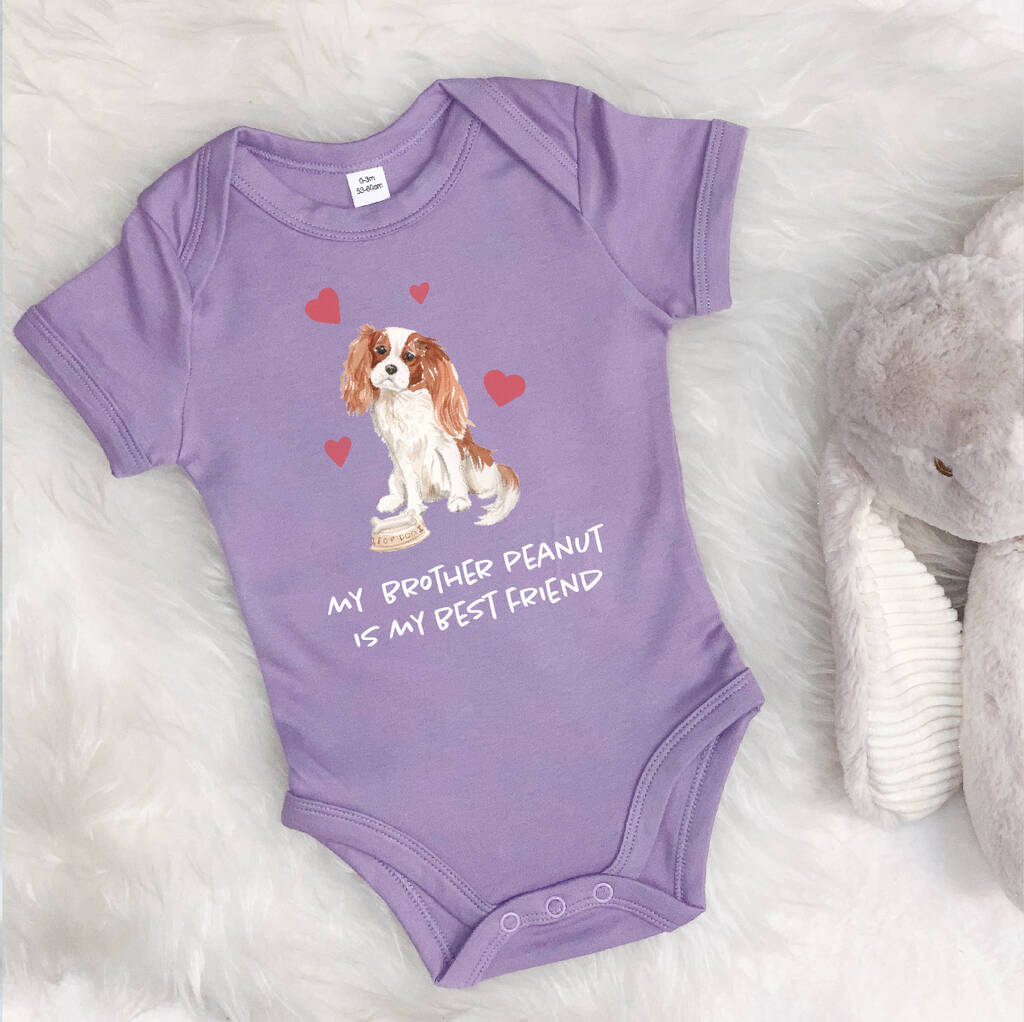 King Charles Cavalier Dog Sibling Personalised Babygrow - Lovetree Design