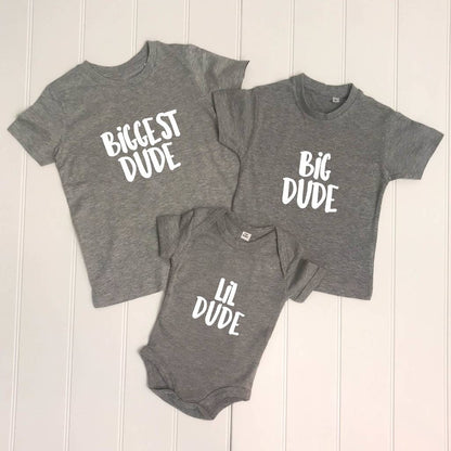 Lil Dude, Big Dude, Biggest Dude Sibling T Shirt Set - Lovetree Design