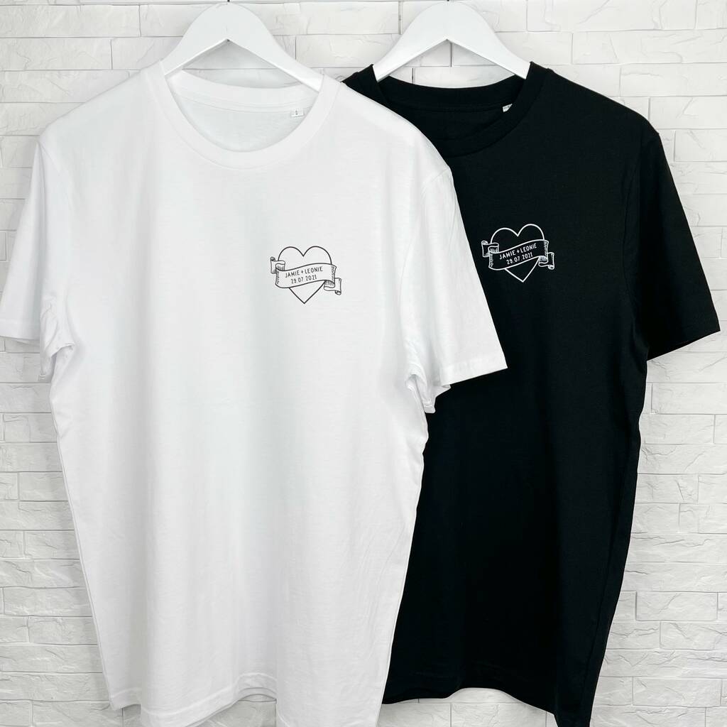 Lovers Tattoo Style T Shirt Set Personalised With Date - Lovetree Design