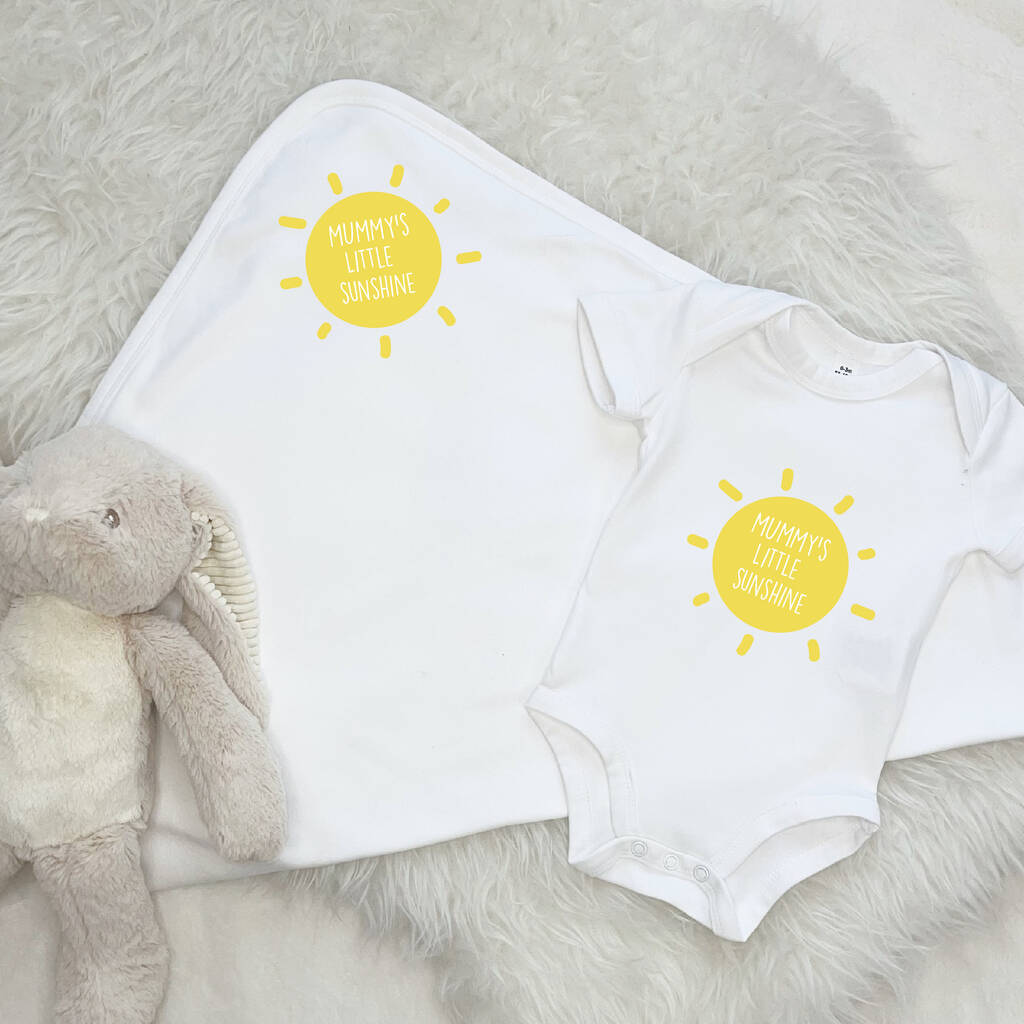 Mummy's Little Sunshine Baby Blanket And Babygrow Set - Lovetree Design