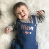 Personalised Name With Hearts Baby Denim Dungarees - Lovetree Design