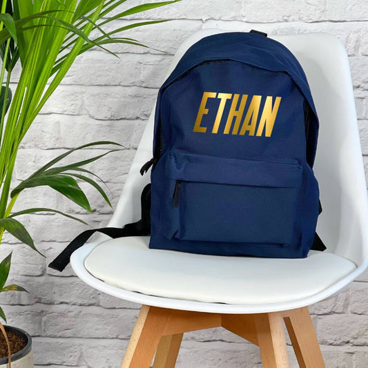 Personalised Italic Gold Kids Rucksack - Lovetree Design
