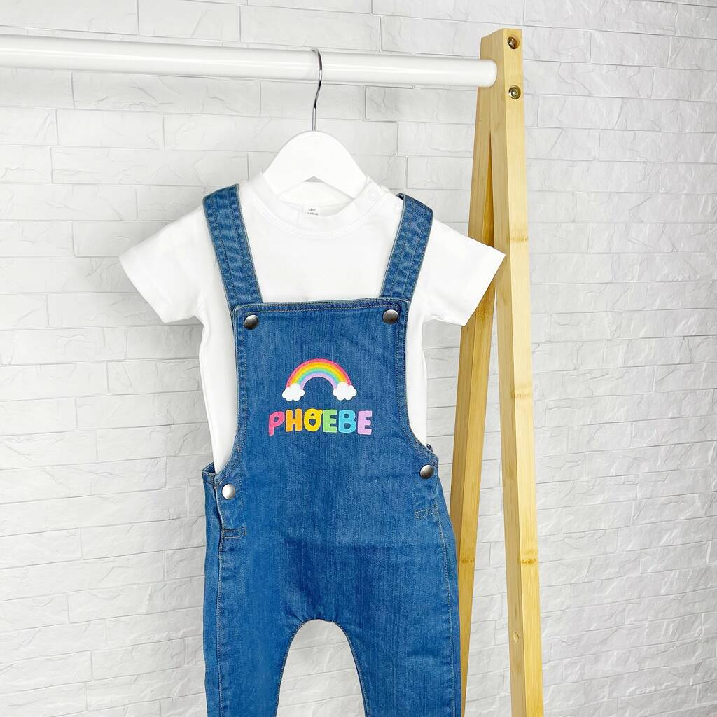 Rainbow Personalised Denim Dungaree For Girls - Lovetree Design