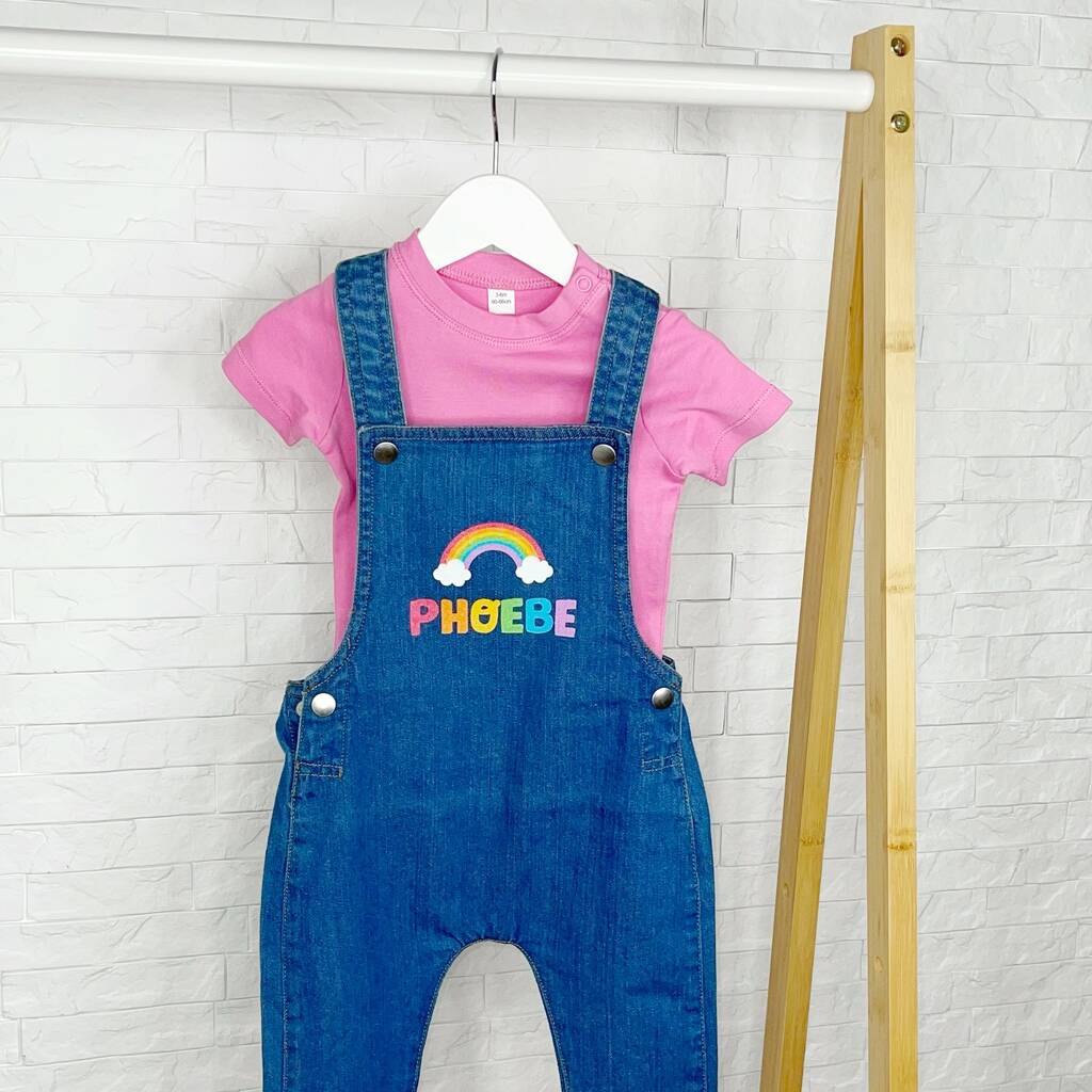 Rainbow Personalised Denim Dungaree For Girls - Lovetree Design