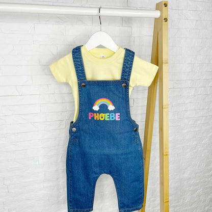 Rainbow Personalised Denim Dungaree For Girls - Lovetree Design