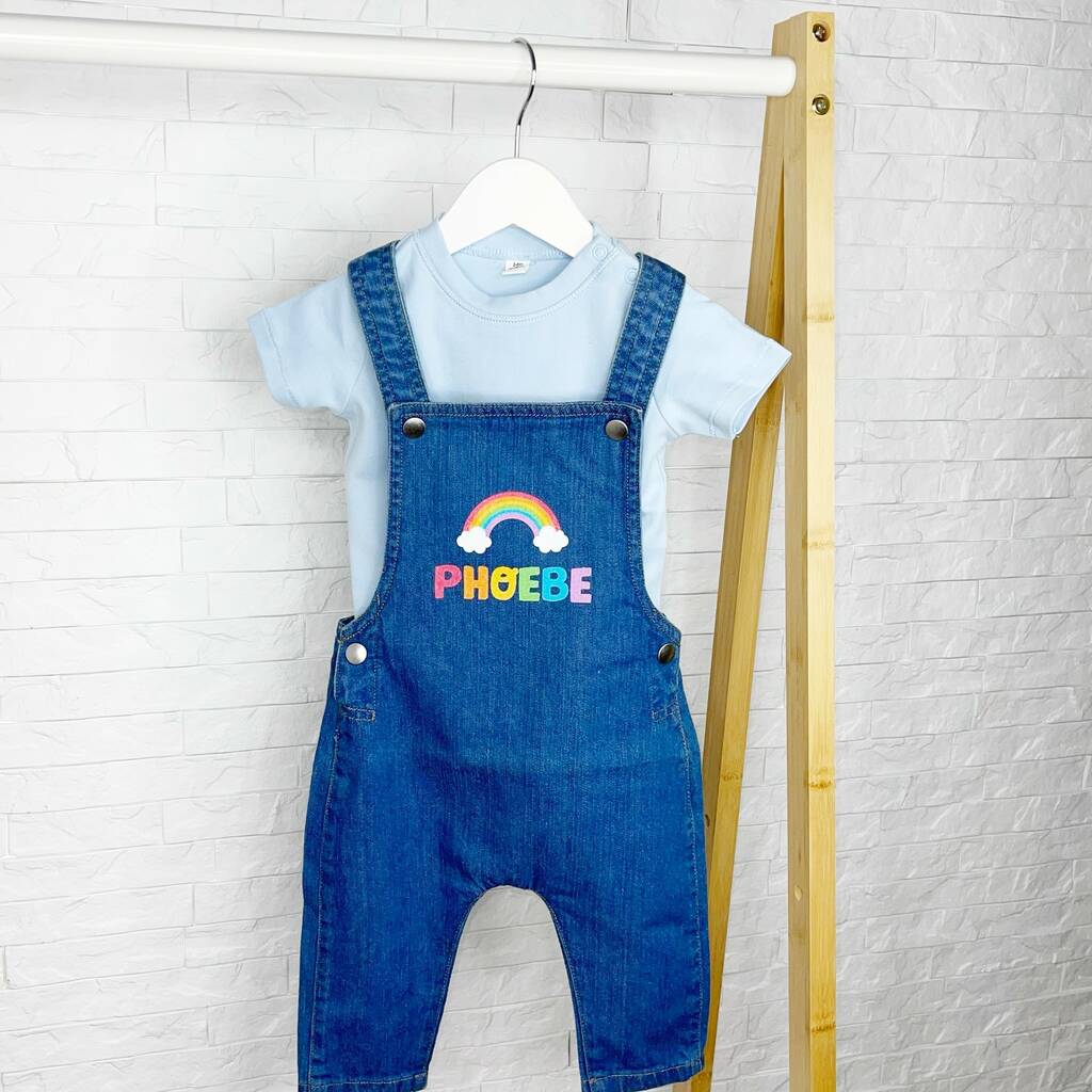 Rainbow Personalised Denim Dungaree For Girls - Lovetree Design