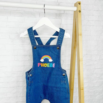 Rainbow Personalised Denim Dungaree For Girls - Lovetree Design