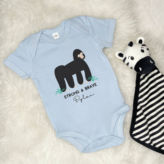 Strong And Brave Gorilla Personalised Jungle Babygrow - Lovetree Design