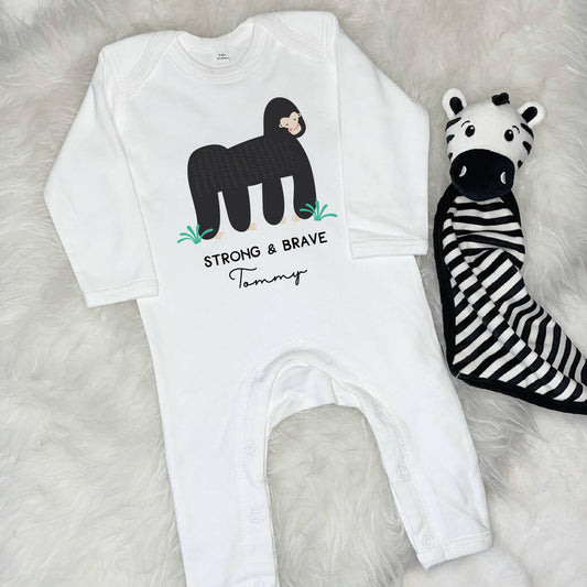 Strong And Brave Gorilla Personalised Jungle Rompersuit - Lovetree Design