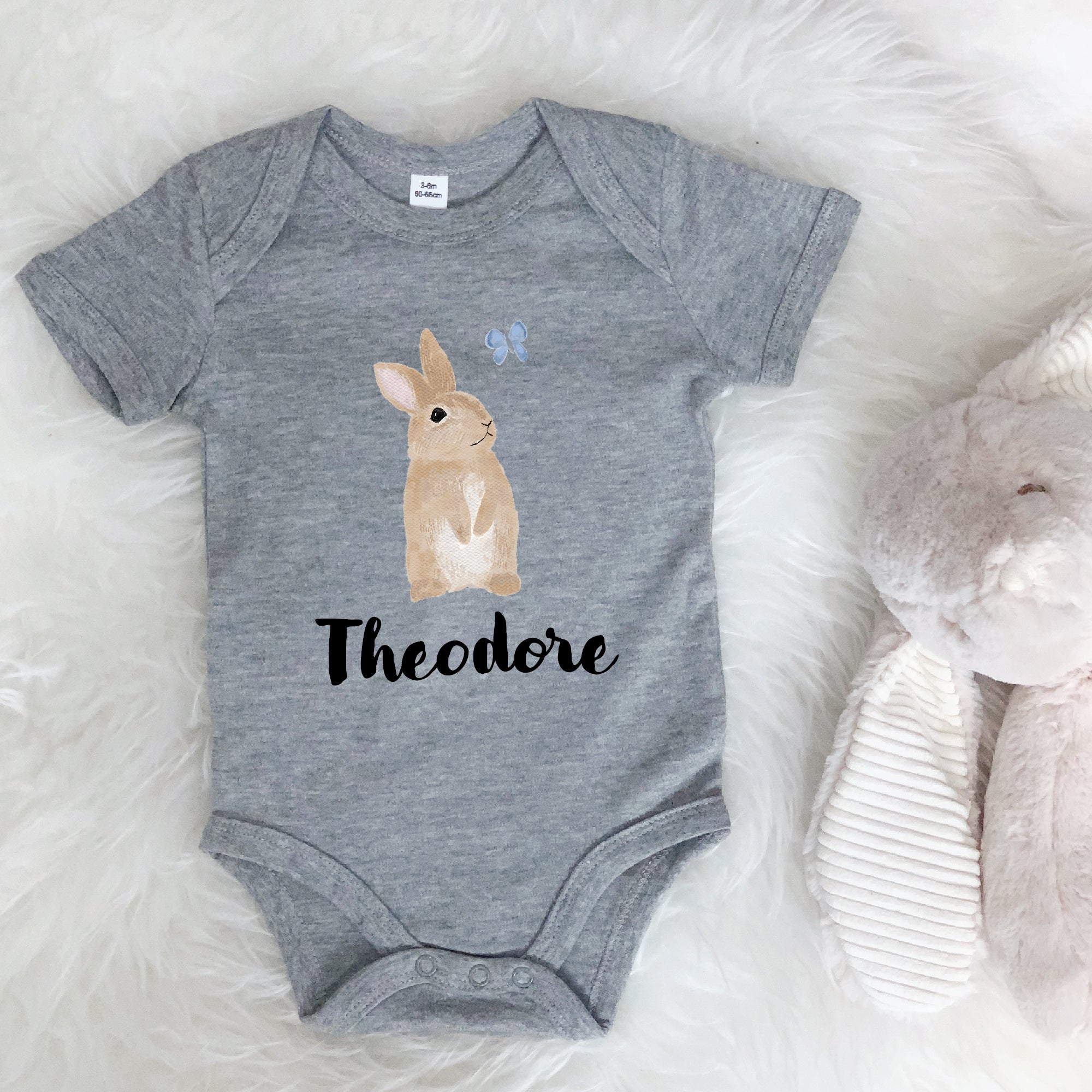 Illustrated Bunny Personalised Babygrow Lovetree Design