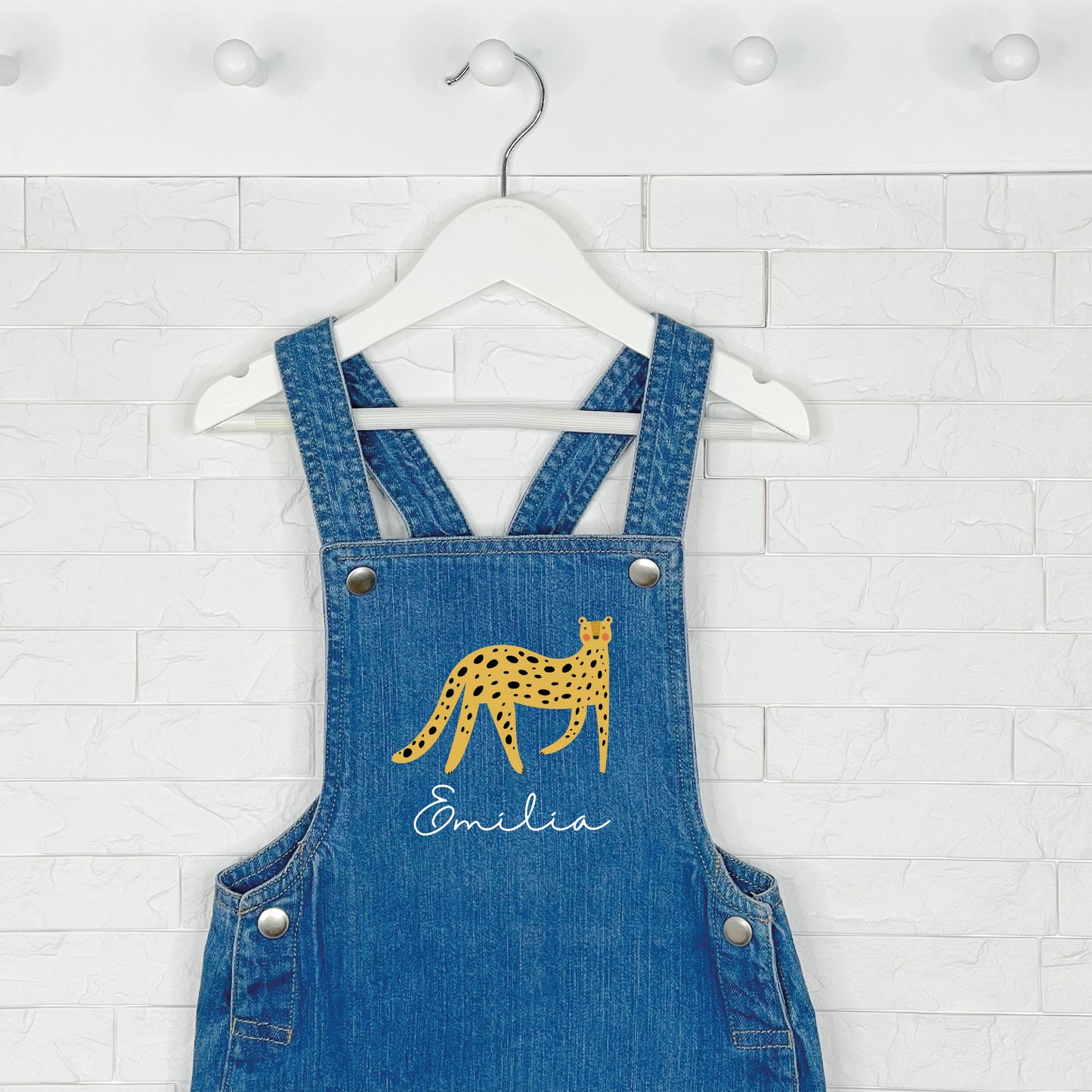 Leopard Personalised Baby/Kids Denim Dungarees