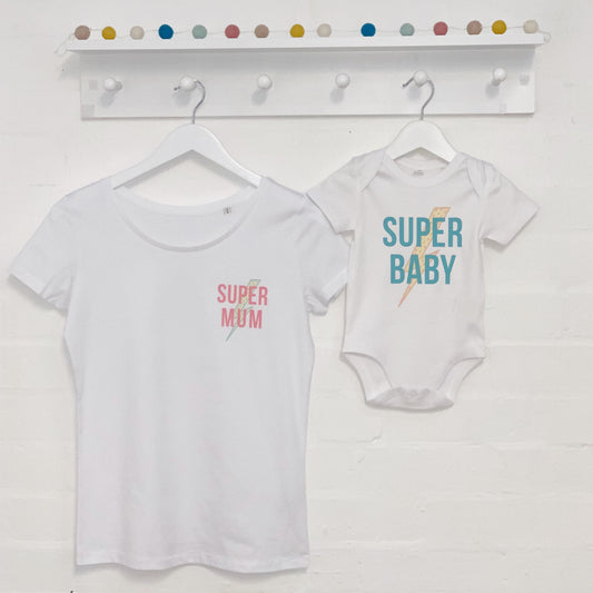 Super Mum Super Baby Mum And Baby T Shirt Set - Lovetree Design