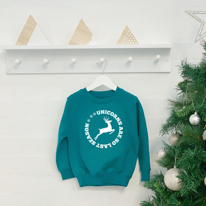 Unicorns Are So Last Season Kids Christmas Jumper - Lovetree Design